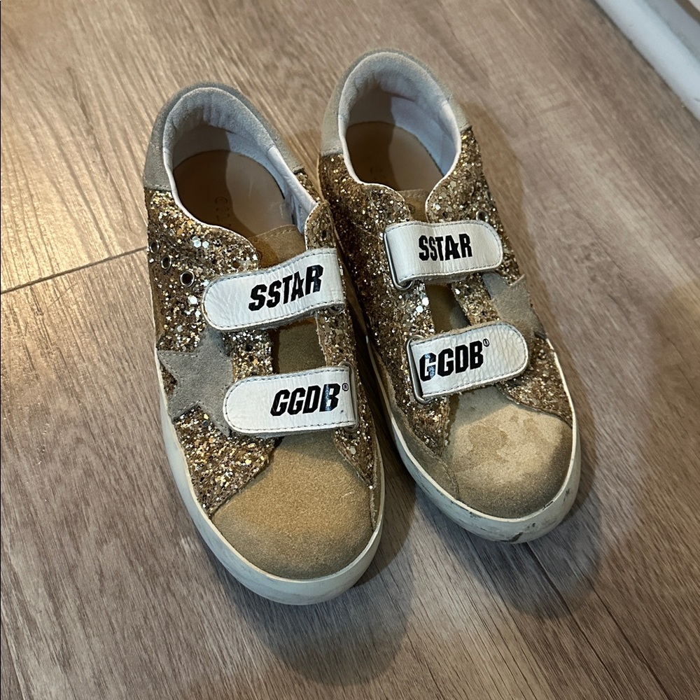 Golden Goose Girl’s Old School Glitter & Suede Grip-Strap Sneakers size EU 32